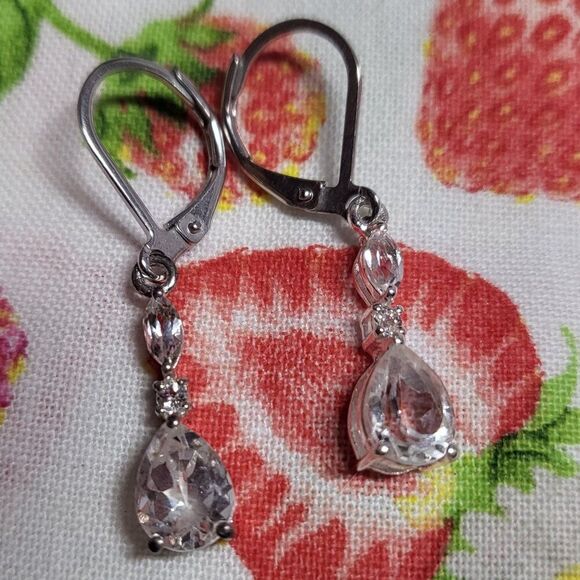 White Topaz Sterling Silver Drop Earrings - Picture 2 of 7